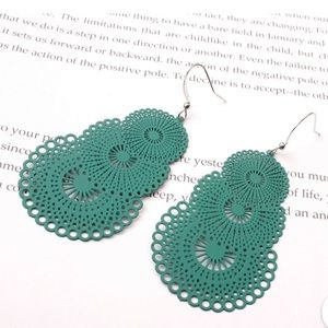 NEW Seafoam Green Boho Stamped Metal Filigree Dangle Earrings